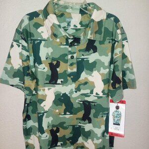 Pacific Trail Boys Size Medium 10/12 Green Camo Golfing Bears Polo Shirt NWT